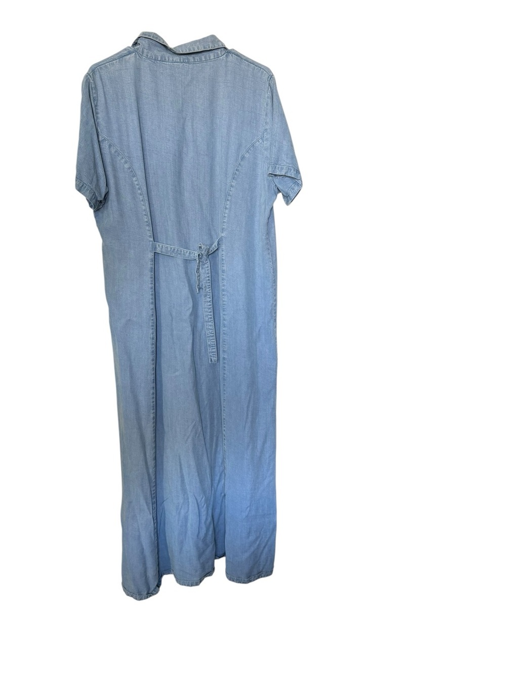 Light Blue Denim Button-Front Maxi Dress with Short Sleeves - Picture 5 of 5